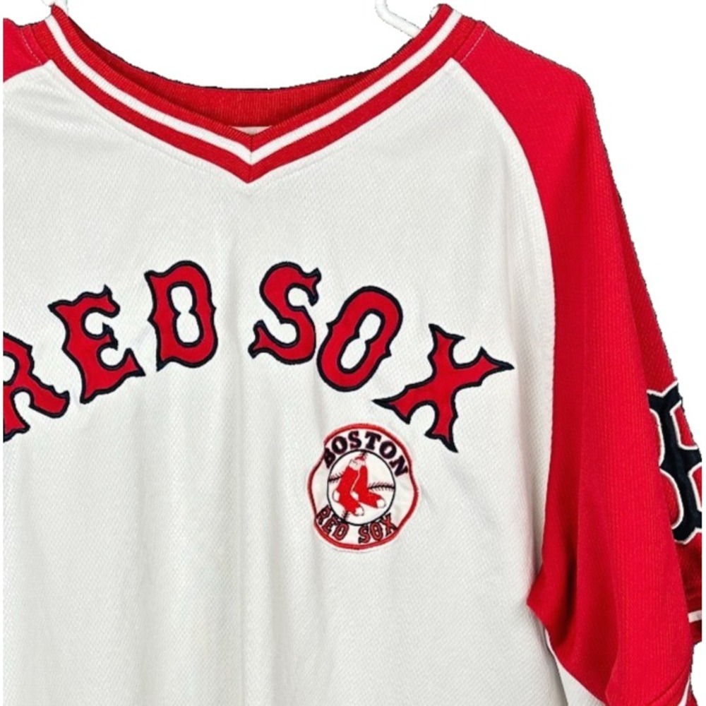 Stitches Boston Red Sox MLB Jersey Mens Large White Red V-Neck Pullover Baseball